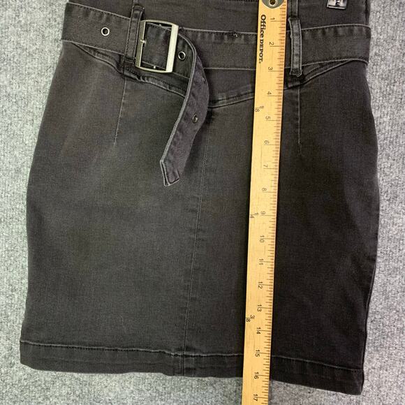 FREE PEOPLE Belted Black Denim Pencil Mini Skirt SZ 0 - Picture 5 of 9